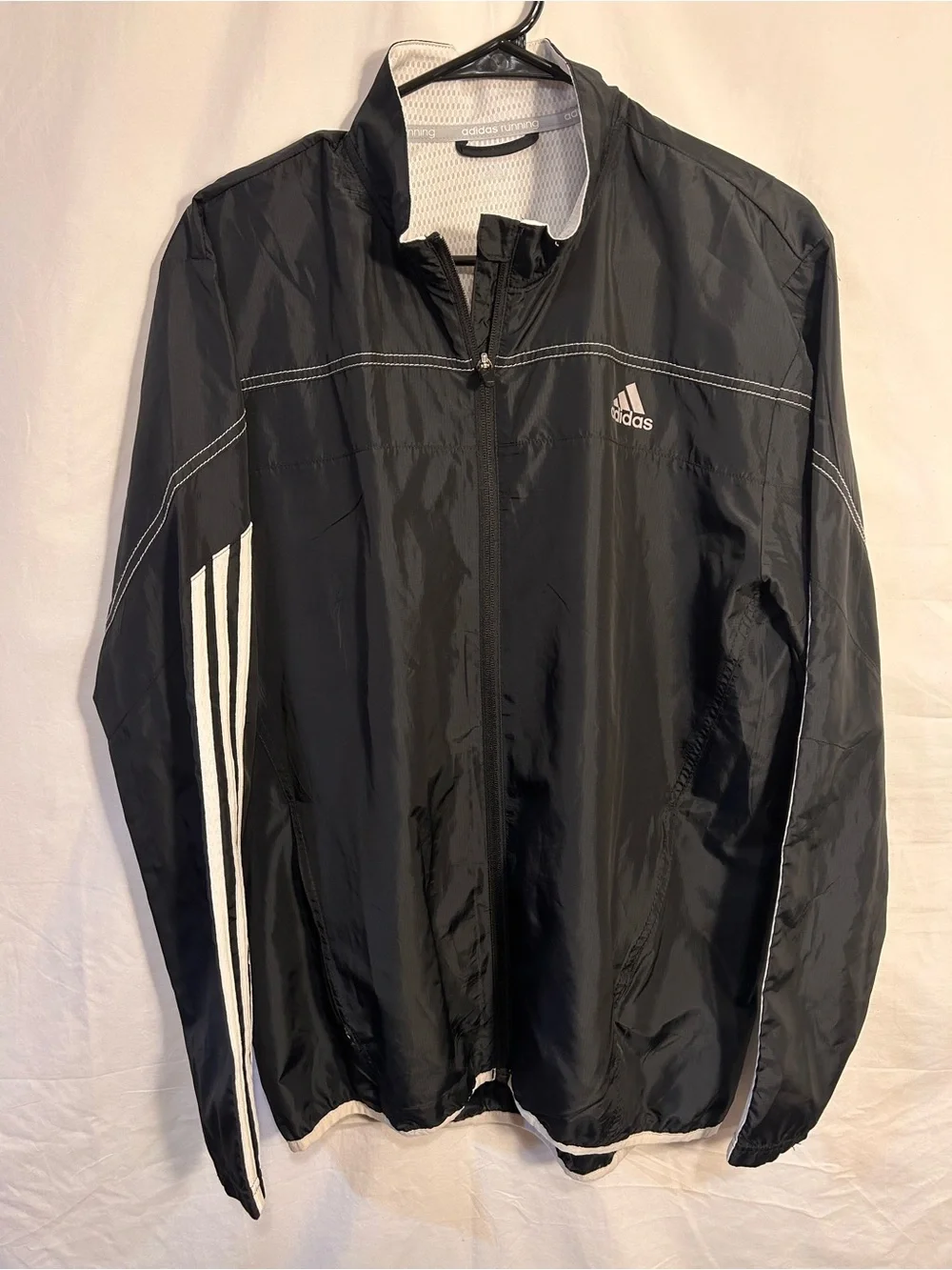 adidas Black Windbreaker Jacket with White Stripe Accents